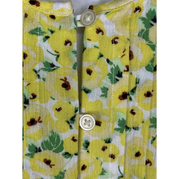 Loft Floral Pintucked Pleated Yellow Side Tie Button Flutter Sleeves Dress Sz S - Picture 8 of 12